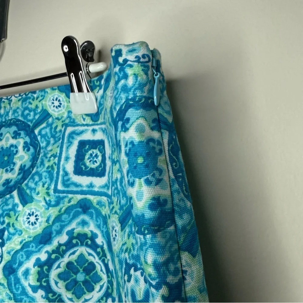 TALBOTS Beachy Blue Floral Canvas Cotton Resort Golf Country Club A-line Skirt